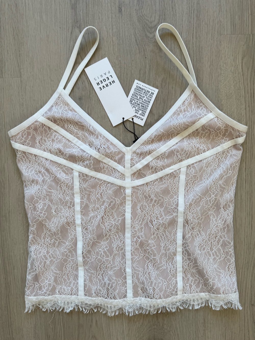 NWT Herve Leger The Sylvie Paris Cream Lace Camisole Tank Top Zip back 2026 Sm